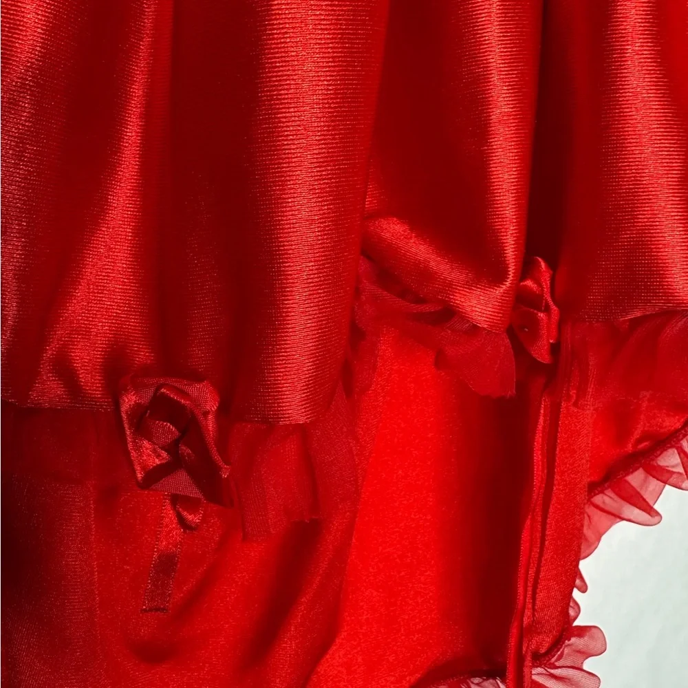 Vintage Red Lace & Satin Babydoll Slip Dress Lingerie Vamp Glamour Valentines - Picture 9 of 15